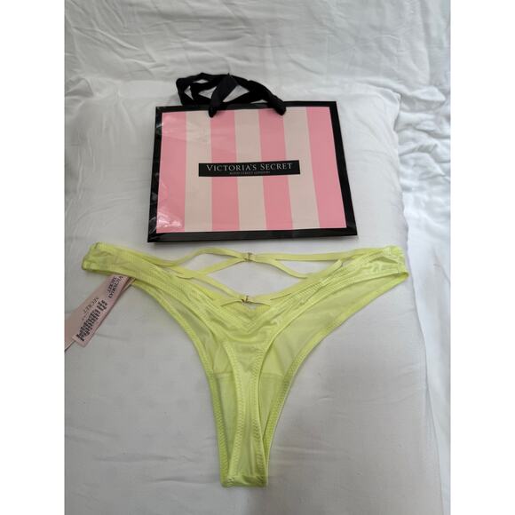 NWT Victoria’s Secret Strappy Thong Panty – Neon Yellow – Size XS - Picture 2 of 2